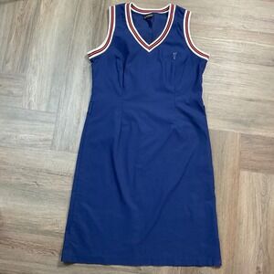 GOLFINO Tennis Dress‎ Womens 14 XL Navy Blue Sleeveless Stretch Red White Preppy